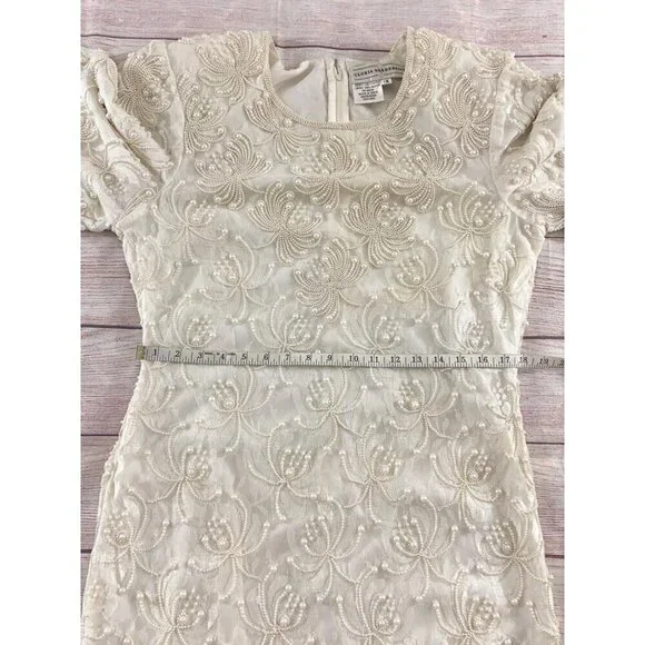 Vintage Gloria Vanderbilt Women's Ivory Lace Beaded Wedding Dress - 1XL - Picture 6 of 13